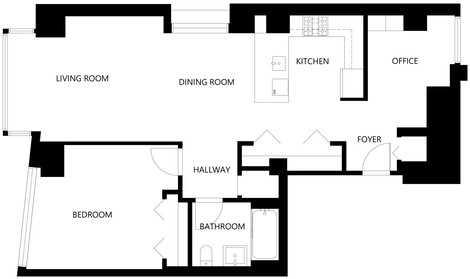 Example floor plan with labelled rooms